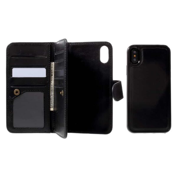 Iphone X - 2-i-1 Gummi Cover Og Aftageligt Kunstlæder Cover Med Skindmønster - Sort