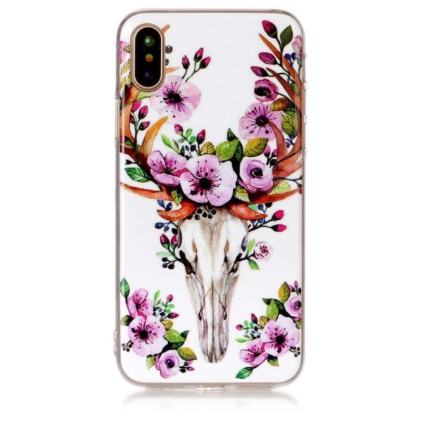 Iphone X - Gummi Cover Med Klart Støbt Mønster - Blomstrende Elg