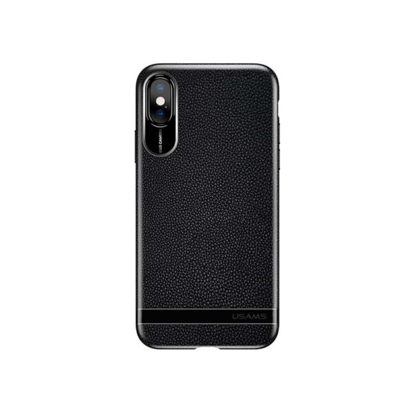 Iphone X - Gummi Back Cover Og Overtrukket Kunstlæder Med Nopret Mønster - Sort