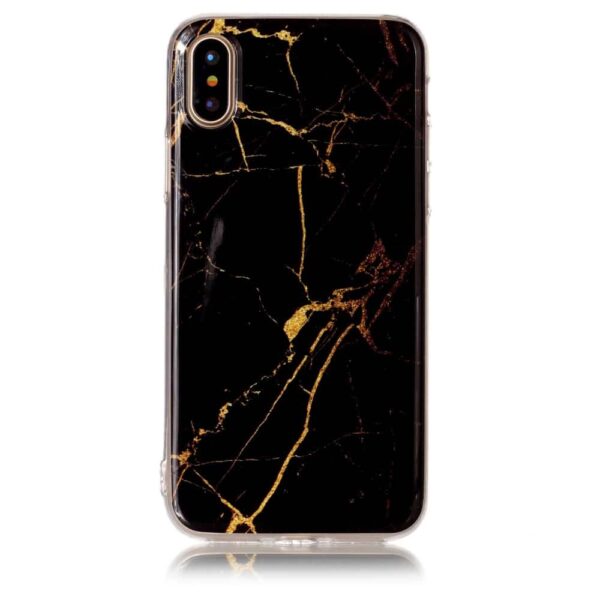 Iphone X - Gummi Cover Med Marmor Mønster - Sort / Guld