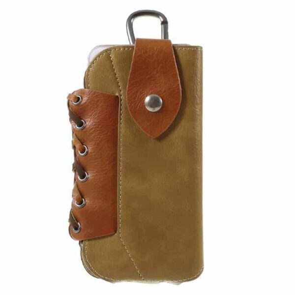 Iphone 6s Plus/6 Plus - Ydre Pu Læder Lomme Etui + Karabiniere - Kaki