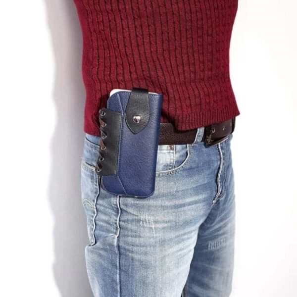 Iphone 6s Plus/6 Plus - Ydre Pu Læder Lomme Etui + Karabiniere - Mørkeblå