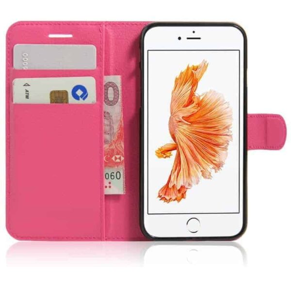 Iphone 7 - Litchi Pu Læder Cover Med Stand - Rosa