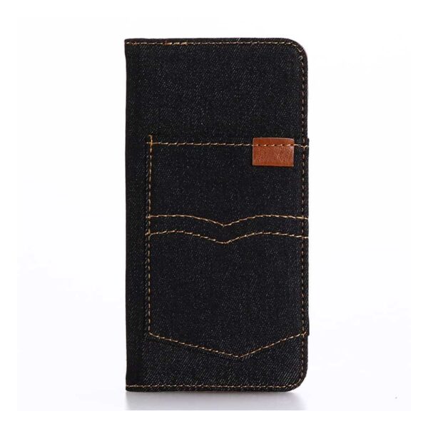 Iphone 8 - Kunstlæder Etui Med Kreditkort Holder Og Tøj Textil - Sort / Blå