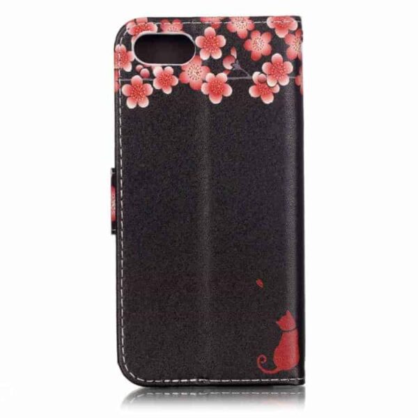 Iphone 7 - Mønstret Pu Læder Etui Pung - Ferskenblomster Og Kat
