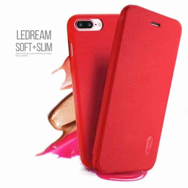 Iphone 7 Plus - Lenuo Ledream Tyndt Pu Læder Flip Cover - Rød
