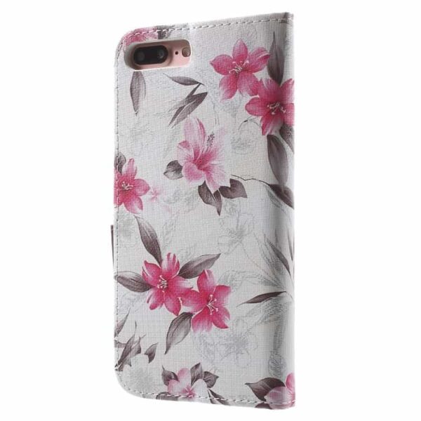 Iphone 7 Plus - Friske Blomster Pung Pu Læder Stand Etui - Hvid