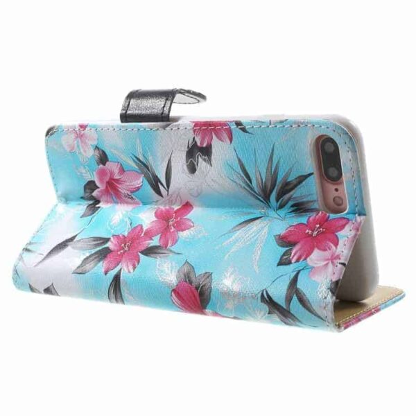 Iphone 7 Plus - Friske Blomster Pung Pu Læder Stand Etui - Blå