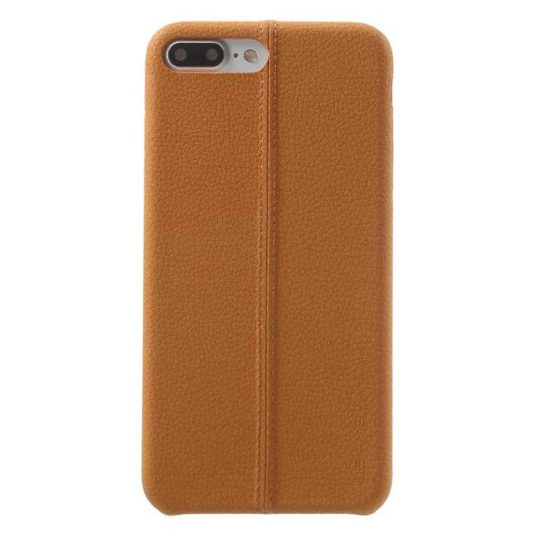 Iphone 8 Plus - Kunstlæder Cover Med Nopret Textil - Lysebrun