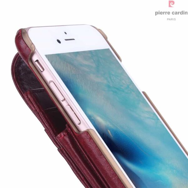 Iphone 6/6s - Pierre Cardin Ægte Læder Overtrukket Hard Cover Med Kortslots - Rød
