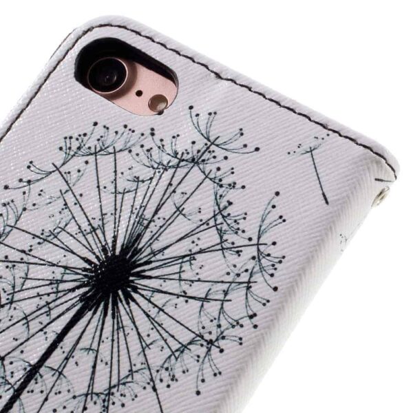 Iphone 8 - Kunstlæder Etui Pung Med Printet Mønster Og Håndrem - Hvide Mælkebøtter