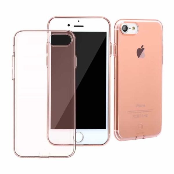 Iphone 7 - Baseus Simple Series Klart Tpu Cover Med Støvplug - Rosaguld