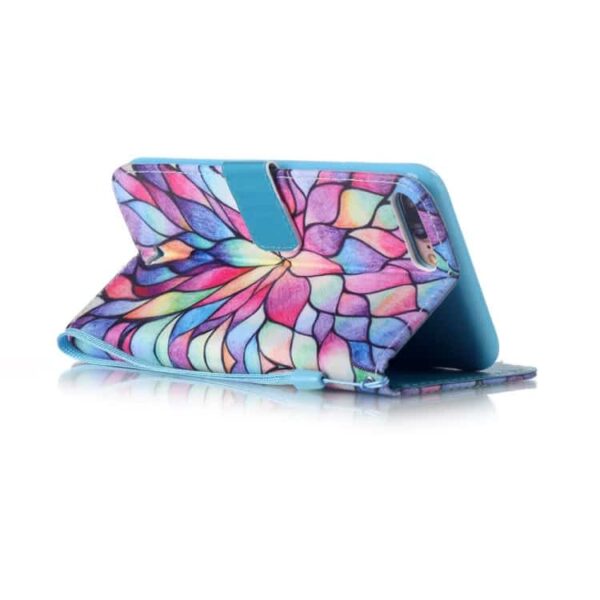 Iphone 7 Plus - Pung Stand Pu Læder Etui - Farverige Kronblade