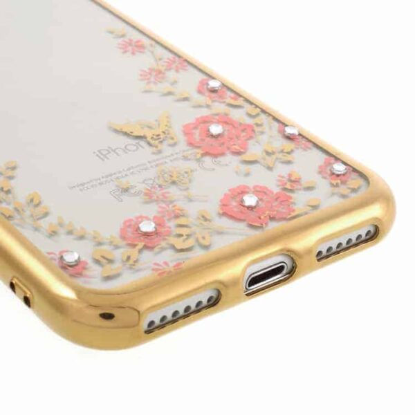 Iphone 7 - Krystal Blomster Mønster Galvaniseret Tpu Cover - Guldfarve
