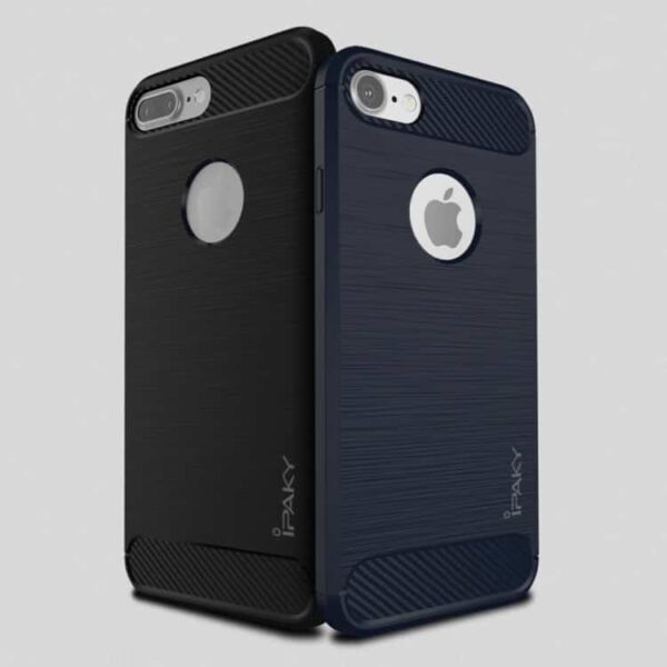 Iphone 7 - Ipaky Børstet Tpu Stødsikkert Cover Med Carbon Fiber - Sort