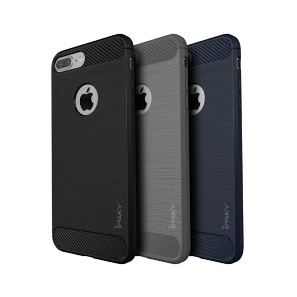 Iphone 8 Plus - Gummi Cover Med Børstet Kulfiber Look - Mørkeblå