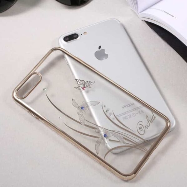 Iphone 7 Plus - Kingxbar Swarovski Diamant Blomst Pc Cover Med Rosaguld Kant - Orkidé