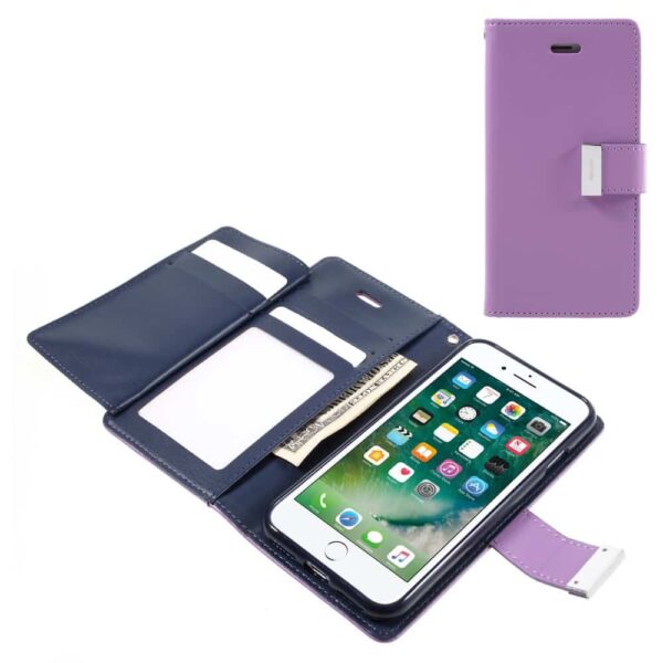 Iphone 8 - Kunstlæder Etui Med Kreditkort Holder Og Flip Design - Lilla