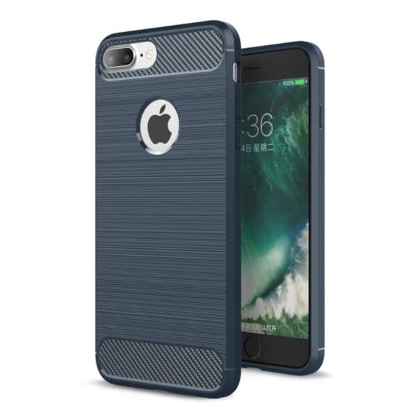 Iphone 7 Plus - Robust Børstet Tpu Back Cover Med Carbon Fiber - Mørkeblå