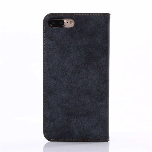 Iphone 8 Plus - Kunstlæder Pung Etui Med Retro Mat Design - Mørkeblå