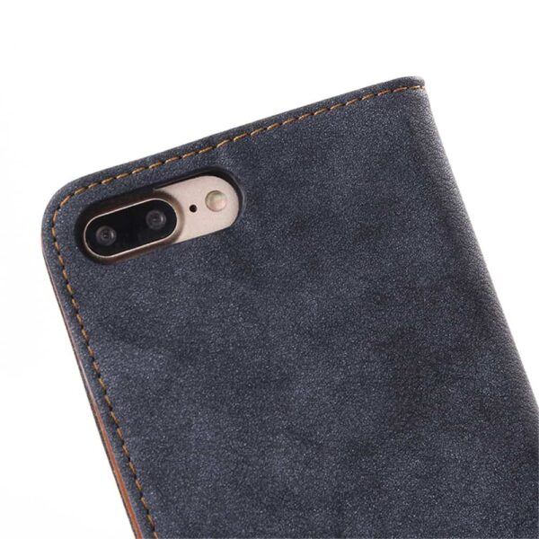 Iphone 8 Plus - Kunstlæder Pung Etui Med Retro Mat Design - Mørkeblå