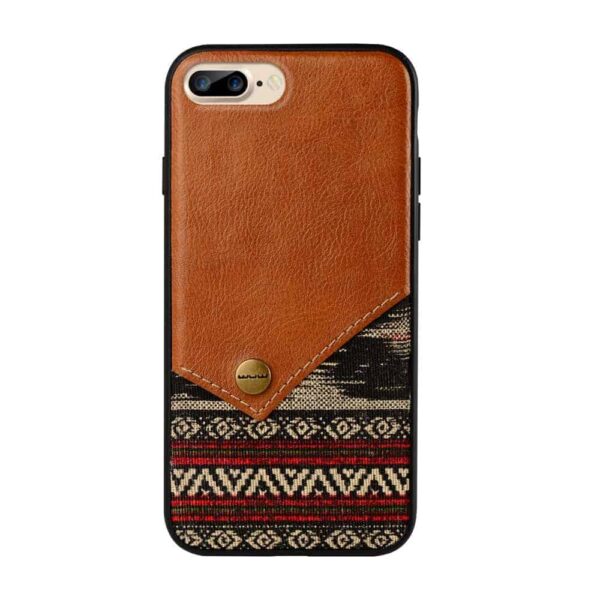 Iphone 8 Plus - Gummi Cover Med Overtrukket Kunstlæder Med Boheme Stil - Brun