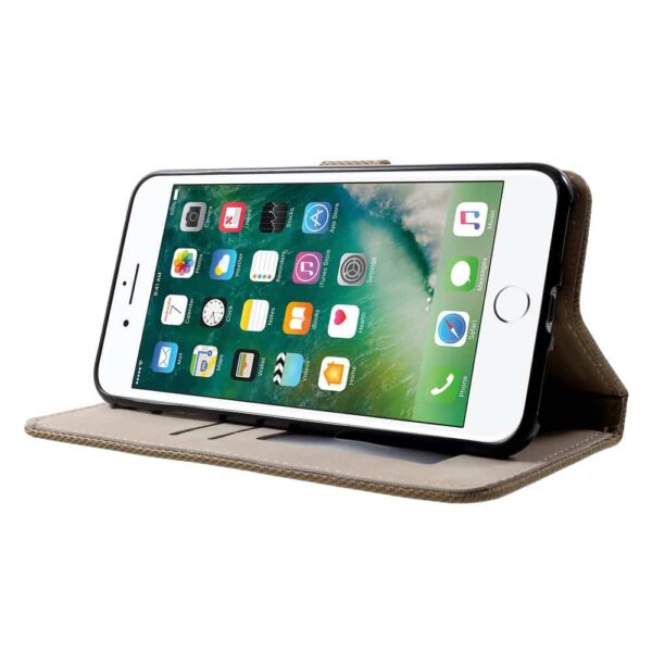 Iphone 8 Plus - Kunstlæder Etui Pung Med Notesbog Stil - Kakifarvet