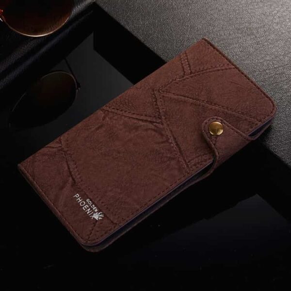 Iphone 7 Plus - Golden Phoenix Rome Retro Ægte Læder Pung Cover - Kaffefarve