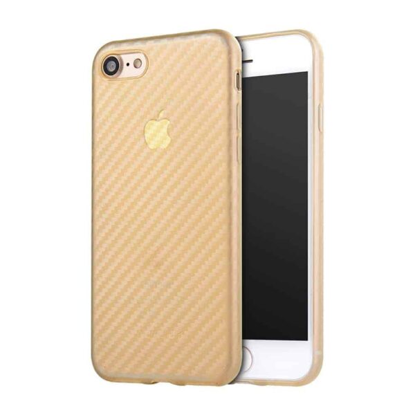 Iphone 8 - Gummi Cover Med Kulfiber Look - Guldfarve
