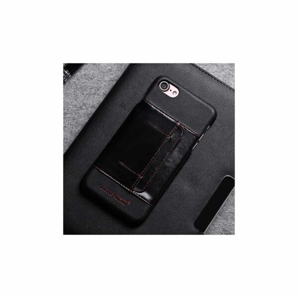 Iphone 7 - Fierre Shann Ægte Læder Skin Hard Cover Med Kortslot - Sort