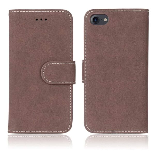 Iphone 8 - Kunstlæder Etui Pung Med Ældre Mat Design - Brun