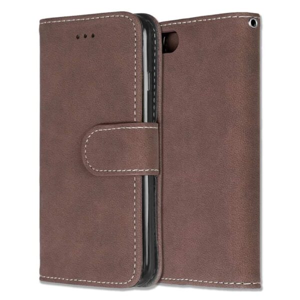 Iphone 8 - Kunstlæder Etui Pung Med Ældre Mat Design - Brun