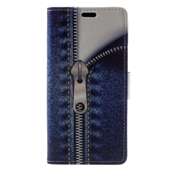 Iphone X - Kunstlæder Etui Pung Med Præget Mønster Og Stå-funktion - Lynlås Og Jeans