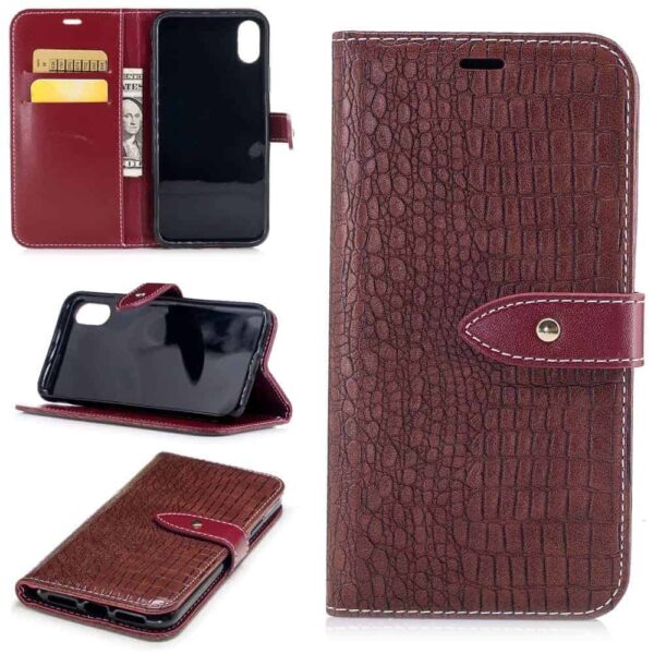 Iphone X - Kunstlæder Cover Med Krokodille Textil - Vinrød