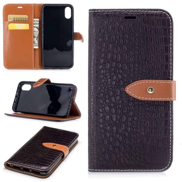 Iphone X - Kunstlæder Cover Med Krokodille Textil - Brun