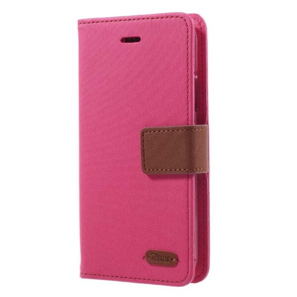 Iphone X - Kunstlæder Etui Pung Med Diagonalt Mønster - Rosa