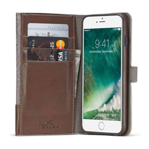 Iphone 8 Plus - Kunstlæder Etui Pung Med Tri-fold Stå-funktion Design - Brun