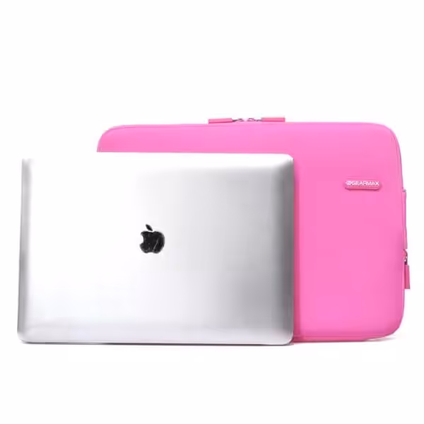 Rosa laptop-etui med bærbar computer