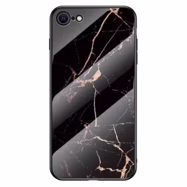 Smartphone med sort marmorcover og guldlinjer