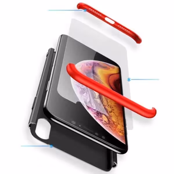 Iphone Xs 360 Beskyttelsescover Sort/rød Iphone Xs 360 Beskyttelsescover Sort/rød