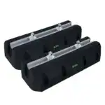 Monoblock Montageblok Med Skinne – 1000mm – 2 Stk. To sorte gummibumpstopper til parkering eller sikkerhed.