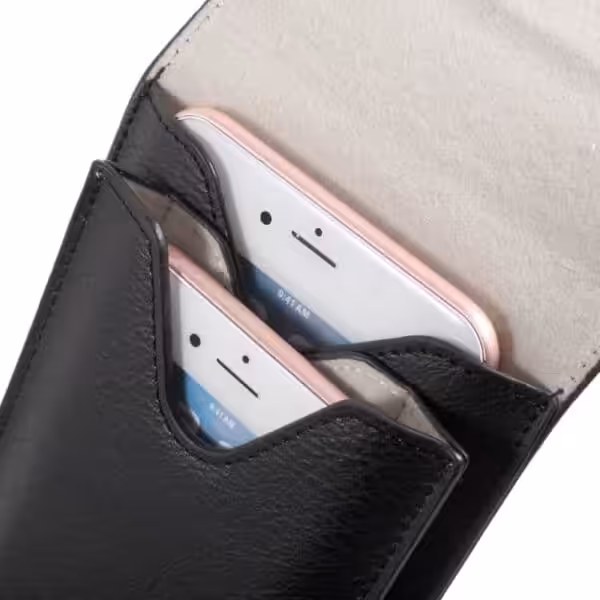 Iphone 6s Plus/6 Plus – Dobbelt Lag Pu Læder Lomme Med Karabiniere – Sort Iphone 6s Plus/6 Plus - Dobbelt Lag Pu Læder Lomme Med Karabiniere - Sort