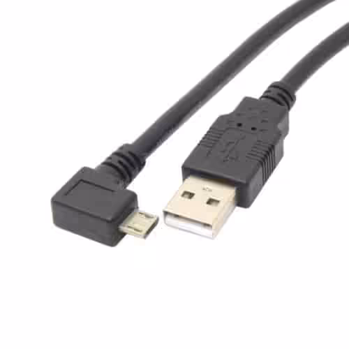 USB-kabel med micro-USB, sort, vinklet stik
